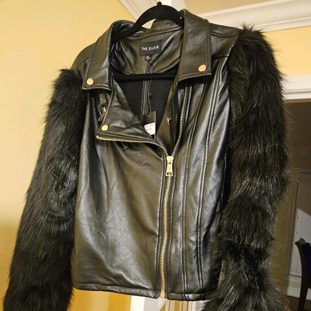 Leather and Fur Moto Jacket - 2X